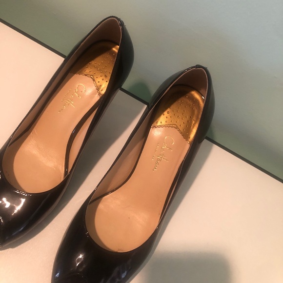 Cole Haan Collection Black Patent Leather Peep Toe High Heels Size 9 No Box Used - Picture 5 of 8